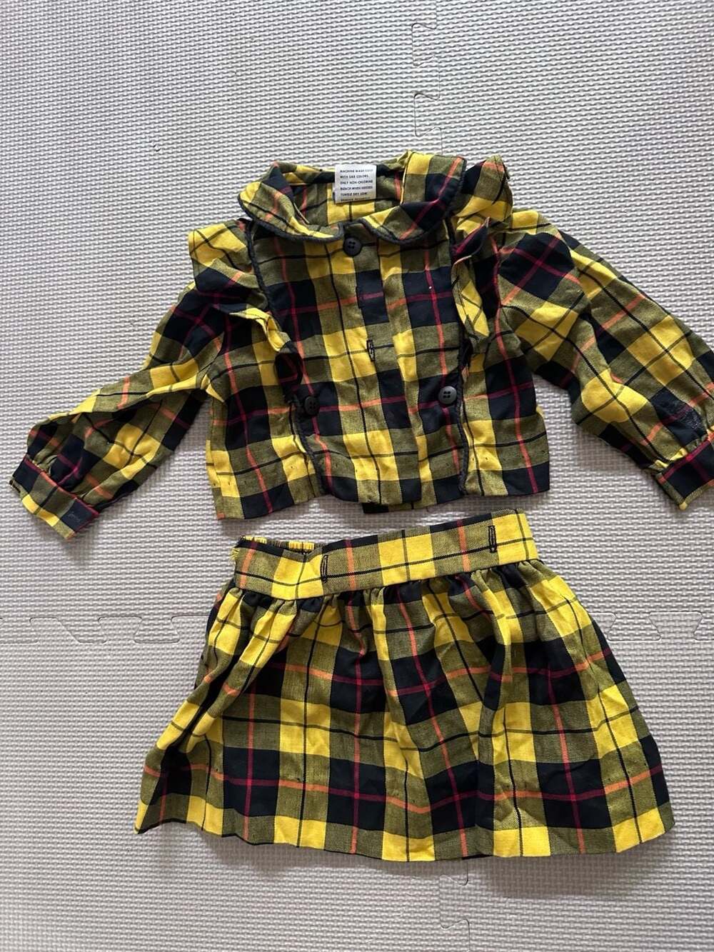 Vintage Polly Flinders Yellow Plaid Ruffle Top and Skirt Set Size 18M